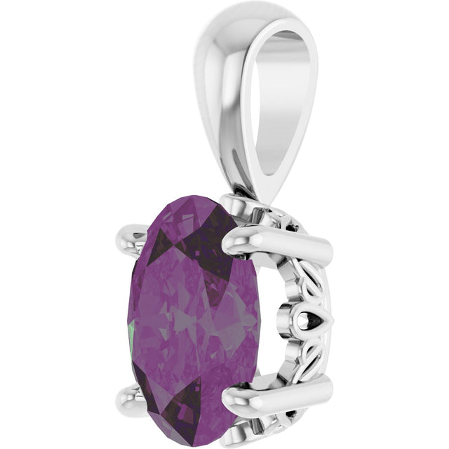 14K Gold Lab-Grown Alexandrite Oval 4-Prong Solitaire Necklace or Pendant - White Gold - view 2