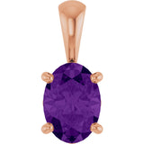 14K Gold Natural Amethyst Oval 4-Prong Solitaire Necklace or Pendant - Rose Gold
