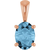 14K Gold Natural Sky Blue Topaz Oval 4-Prong Solitaire Necklace or Pendant - Rose Gold