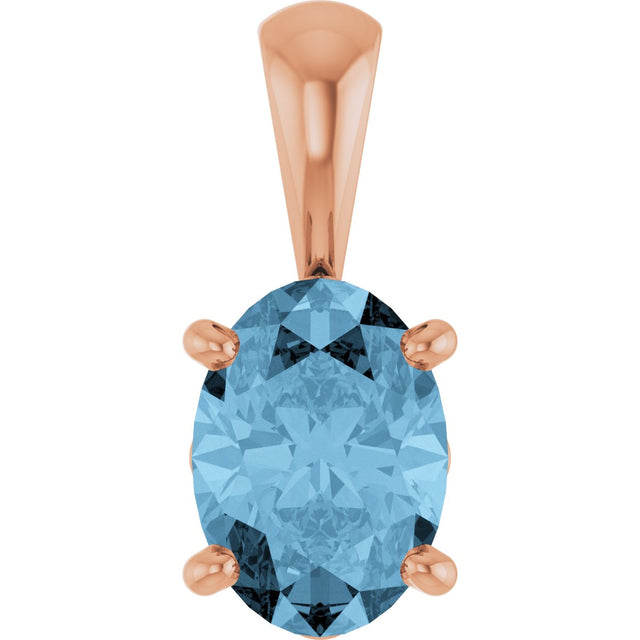 14K Gold Natural Sky Blue Topaz Oval 4-Prong Solitaire Necklace or Pendant - Rose Gold