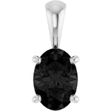 14K Gold Natural Black Onyx Oval 4-Prong Solitaire Necklace or Pendant - White Gold