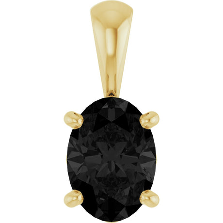 14K Gold Natural Black Onyx Oval 4-Prong Solitaire Necklace or Pendant - Yellow Gold