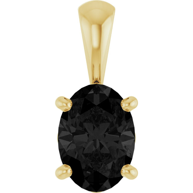 14K Gold Natural Black Onyx Oval 4-Prong Solitaire Necklace or Pendant - Yellow Gold