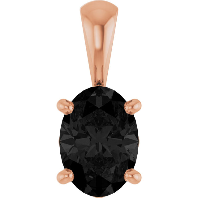 14K Gold Natural Black Onyx Oval 4-Prong Solitaire Necklace or Pendant - Rose Gold