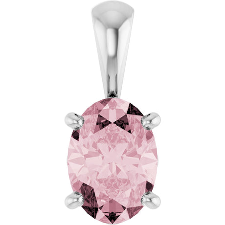 14K Gold Natural Pink Morganite Oval 4-Prong Solitaire Necklace or Pendant - White Gold