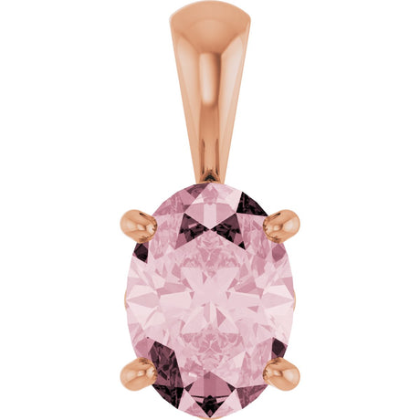 14K Gold Natural Pink Morganite Oval 4-Prong Solitaire Necklace or Pendant - Rose Gold