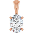 14K Gold Natural White Sapphire Oval 4-Prong Solitaire Necklace or Pendant - Rose Gold