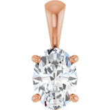 14K Gold Natural White Sapphire Oval 4-Prong Solitaire Necklace or Pendant - Rose Gold