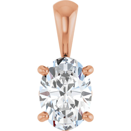 14K Gold Natural White Sapphire Oval 4-Prong Solitaire Necklace or Pendant - Rose Gold