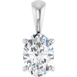 14K Gold Natural White Sapphire Oval 4-Prong Solitaire Necklace or Pendant - White Gold