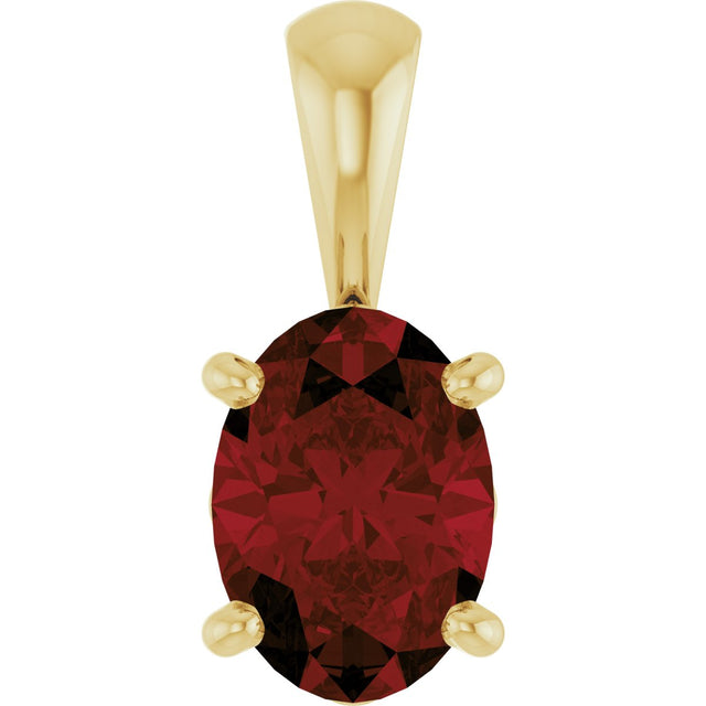 14K Gold Natural Mozambique Garnet Oval 4-Prong Solitaire Necklace or Pendant - Yellow Gold