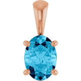 14K Gold Natural Aquamarine Oval 4-Prong Solitaire Necklace or Pendant - Rose Gold