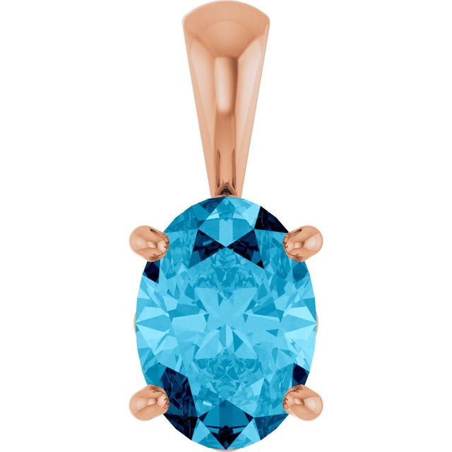 14K Gold Natural Aquamarine Oval 4-Prong Solitaire Necklace or Pendant - Rose Gold