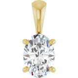 14K Gold Natural White Sapphire Oval 4-Prong Solitaire Necklace or Pendant - Yellow Gold