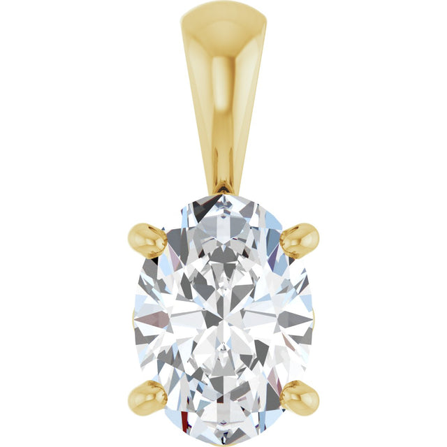 14K Gold Natural White Sapphire Oval 4-Prong Solitaire Necklace or Pendant - Yellow Gold