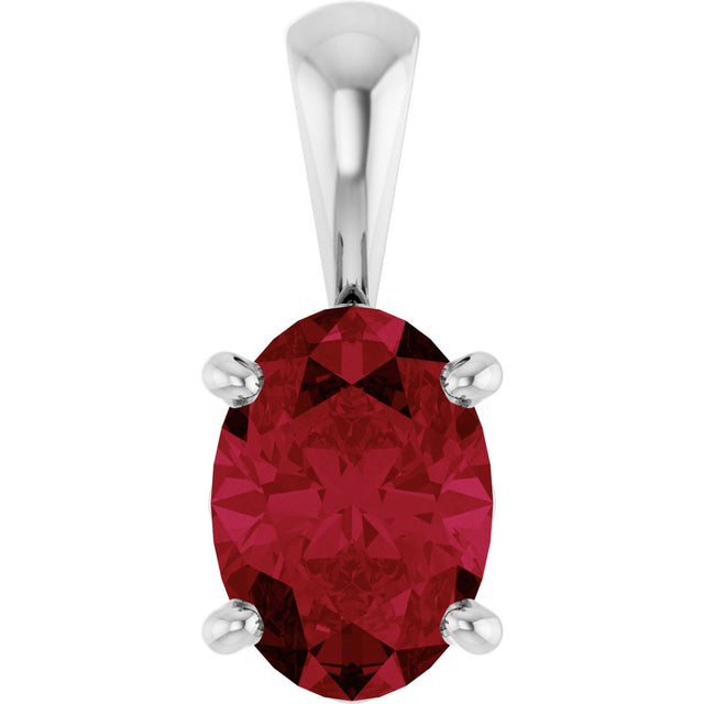 14K Gold Lab-Grown Ruby Oval 4-Prong Solitaire Necklace or Pendant - White Gold