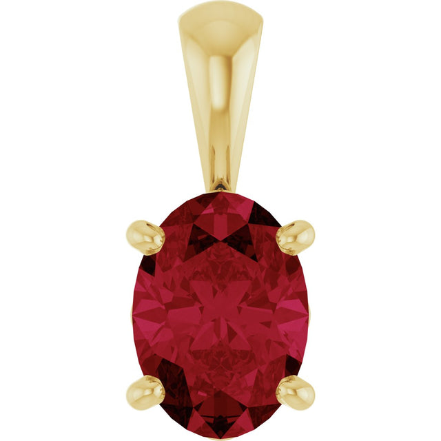 14K Gold Lab-Grown Ruby Oval 4-Prong Solitaire Necklace or Pendant - Yellow Gold