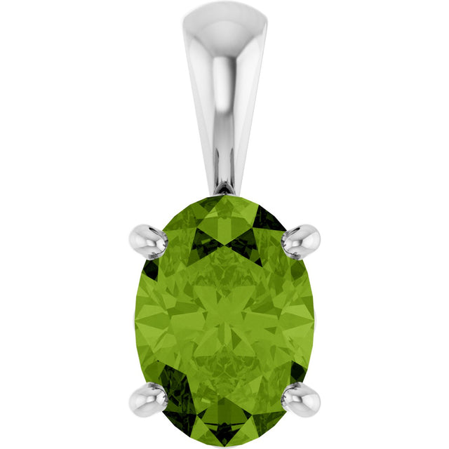 14K Gold Natural Peridot Oval 4-Prong Solitaire Necklace or Pendant - White Gold