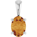 14K Gold Natural Citrine Oval 4-Prong Solitaire Necklace or Pendant - White Gold