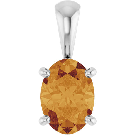 14K Gold Natural Citrine Oval 4-Prong Solitaire Necklace or Pendant - White Gold