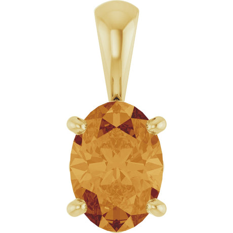 14K Gold Natural Citrine Oval 4-Prong Solitaire Necklace or Pendant - Yellow Gold