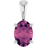 14K Gold Natural Pink Tourmaline Oval 4-Prong Solitaire Necklace or Pendant - White Gold