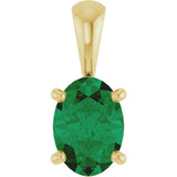 14K Gold Lab-Grown Emerald Oval 4-Prong Solitaire Necklace or Pendant - Yellow Gold