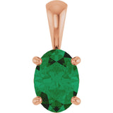 14K Gold Lab-Grown Emerald Oval 4-Prong Solitaire Necklace or Pendant - Rose Gold