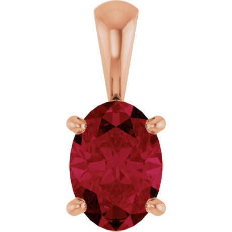 14K Gold Lab-Grown Ruby Oval 4-Prong Solitaire Necklace or Pendant - Rose Gold