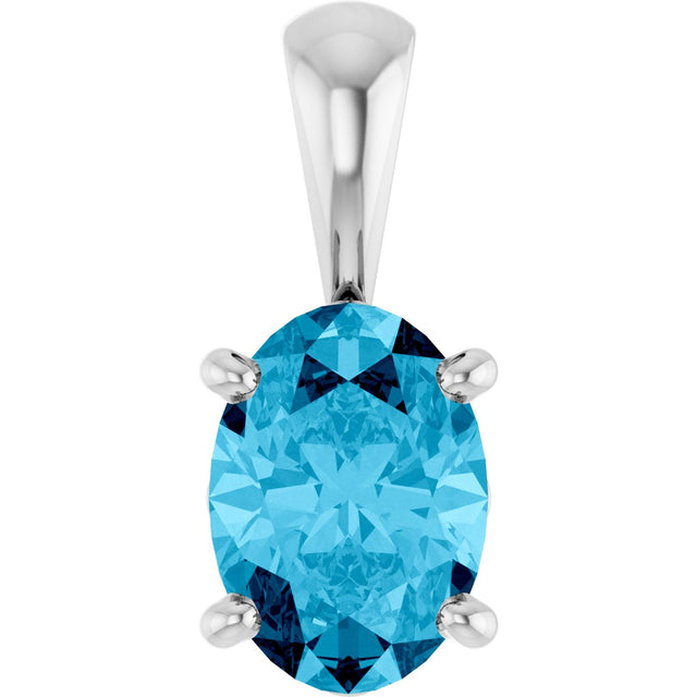 14K Gold Natural Aquamarine Oval 4-Prong Solitaire Necklace or Pendant - White Gold