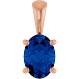 14K Gold Lab-Grown Blue Sapphire Oval 4-Prong Solitaire Necklace or Pendant - Rose Gold