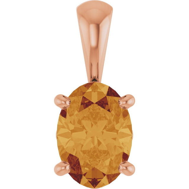 14K Gold Natural Citrine Oval 4-Prong Solitaire Necklace or Pendant - Rose Gold