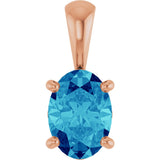 14K Gold Natural Blue Zircon Oval 4-Prong Solitaire Necklace or Pendant - Rose Gold