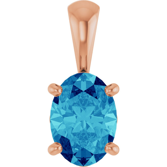 14K Gold Natural Blue Zircon Oval 4-Prong Solitaire Necklace or Pendant - Rose Gold