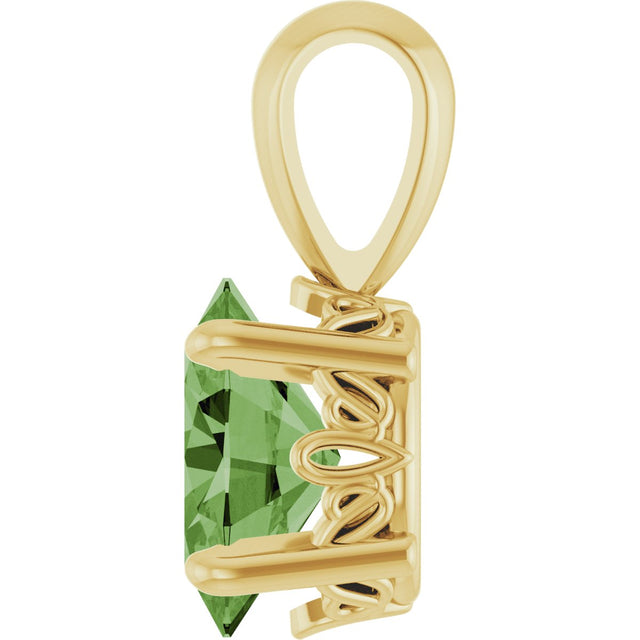 14K Gold Natural Green Tourmaline Oval 4-Prong Solitaire Necklace or Pendant - Yellow Gold - view 3