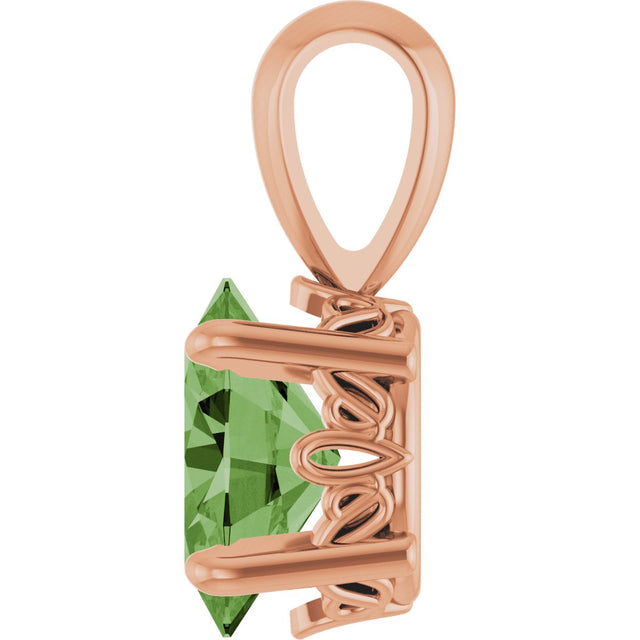 14K Gold Natural Green Tourmaline Oval 4-Prong Solitaire Necklace or Pendant - Rose Gold - view 3