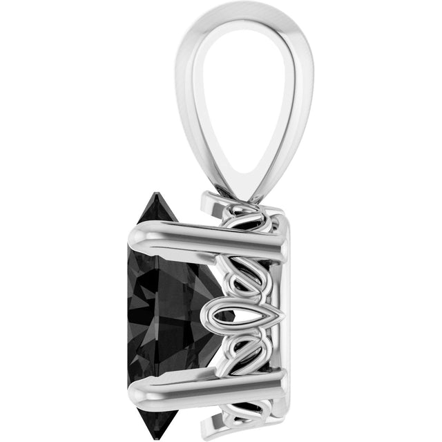 14K Gold Natural Black Onyx Oval 4-Prong Solitaire Necklace or Pendant - White Gold - view 3