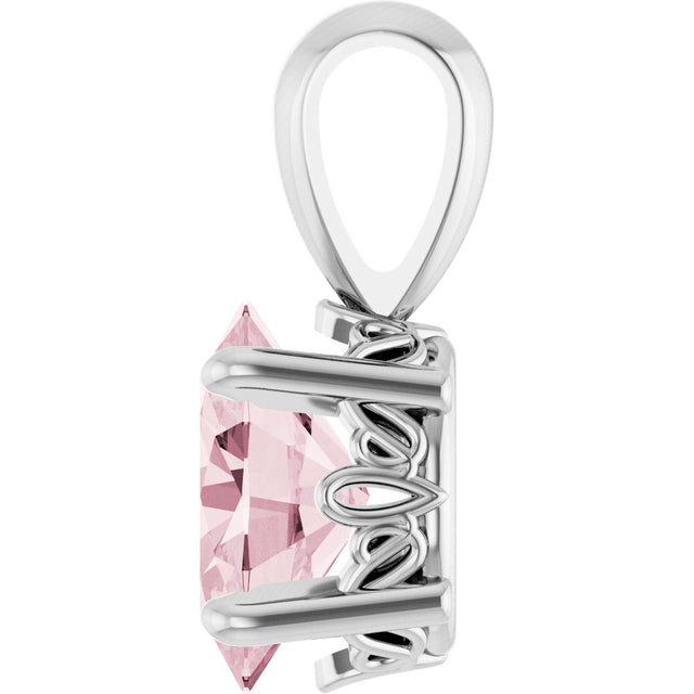 14K Gold Natural Pink Morganite Oval 4-Prong Solitaire Necklace or Pendant - White Gold - view 3