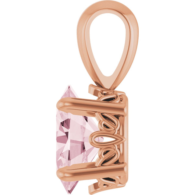 14K Gold Natural Pink Morganite Oval 4-Prong Solitaire Necklace or Pendant - Rose Gold - view 3