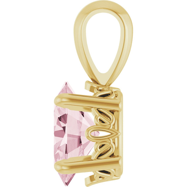 14K Gold Natural Pink Morganite Oval 4-Prong Solitaire Necklace or Pendant - Yellow Gold - view 3