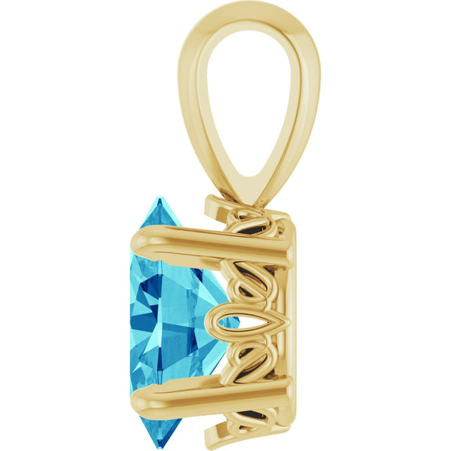 14K Gold Natural Blue Zircon Oval 4-Prong Solitaire Necklace or Pendant - Yellow Gold - view 3