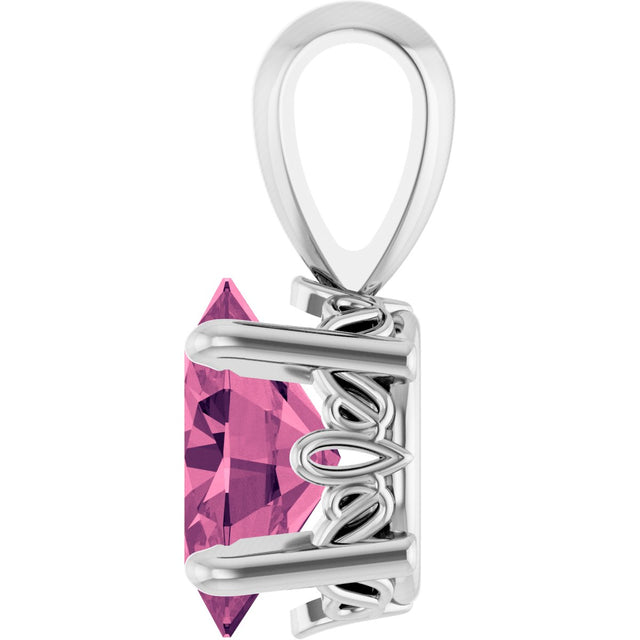 14K Gold Natural Pink Tourmaline Oval 4-Prong Solitaire Necklace or Pendant - White Gold - view 3