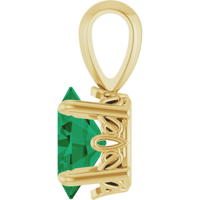 14K Gold Lab-Grown Emerald Oval 4-Prong Solitaire Necklace or Pendant - Yellow Gold - view 3