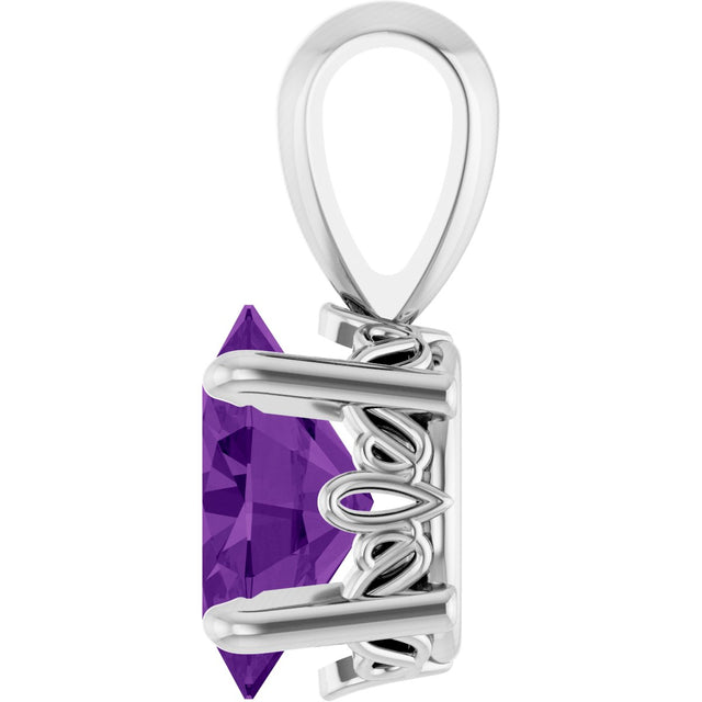 14K Gold Natural Amethyst Oval 4-Prong Solitaire Necklace or Pendant - White Gold - view 3