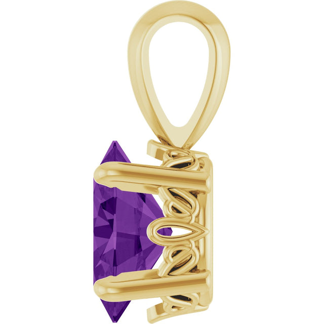 14K Gold Natural Amethyst Oval 4-Prong Solitaire Necklace or Pendant - Yellow Gold - view 3