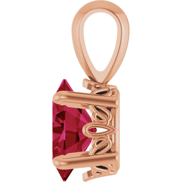 14K Gold Lab-Grown Ruby Oval 4-Prong Solitaire Necklace or Pendant - Rose Gold - view 3