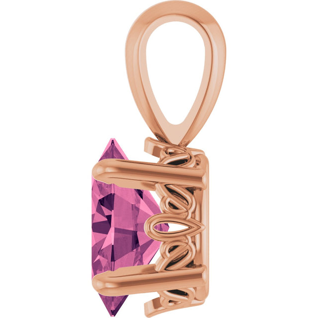 14K Gold Natural Pink Tourmaline Oval 4-Prong Solitaire Necklace or Pendant - Rose Gold - view 3