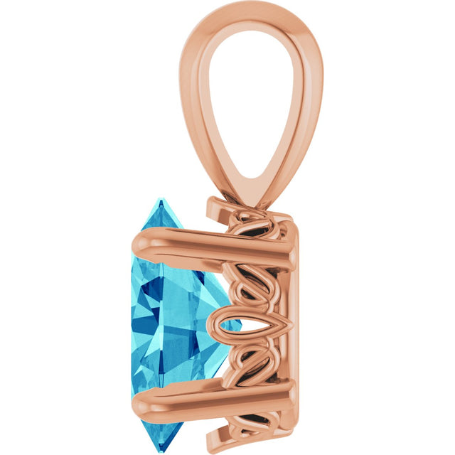 14K Gold Natural Blue Zircon Oval 4-Prong Solitaire Necklace or Pendant - Rose Gold - view 3