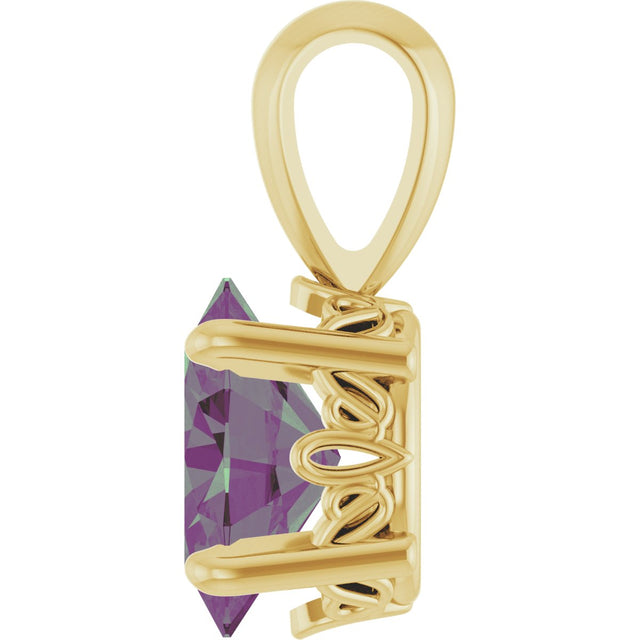 14K Gold Lab-Grown Alexandrite Oval 4-Prong Solitaire Necklace or Pendant - Yellow Gold - view 3