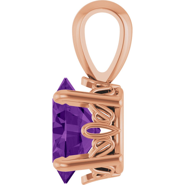 14K Gold Natural Amethyst Oval 4-Prong Solitaire Necklace or Pendant - Rose Gold - view 3
